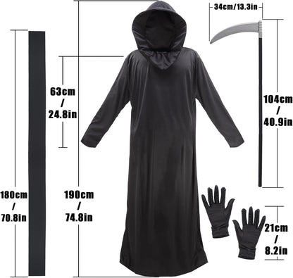 Grim Reaper Costume Set Hooded Robe Cloak Cape Halloween Cosplay