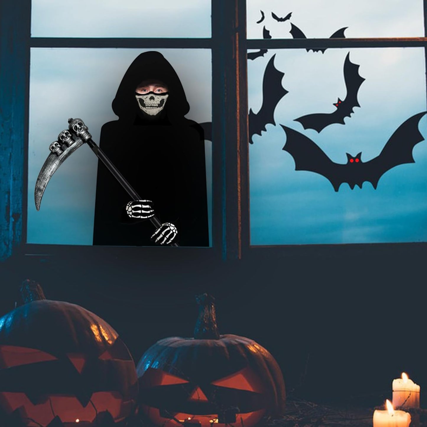 Grim Reaper Costume Set Adult Unisex Cape Scythe Mask Gloves