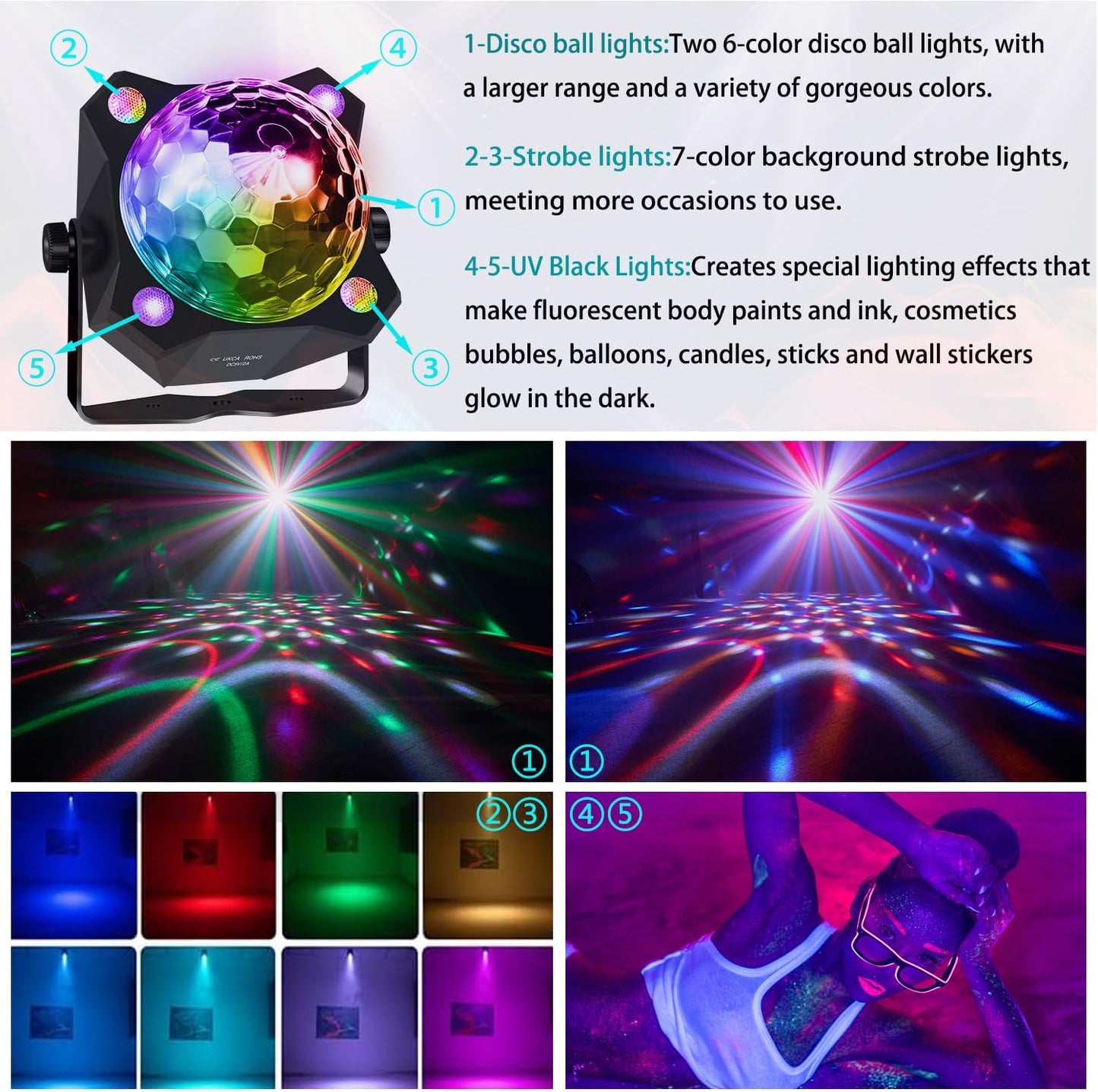 Disco Ball Light Sound Activated Stage Strobe Light for Parties