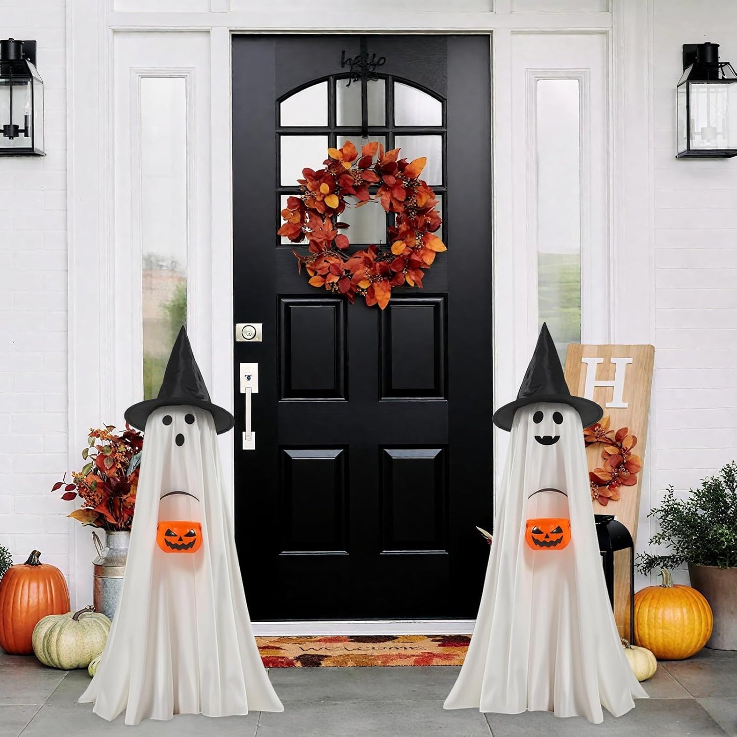 Halloween Ghost and Pumpkin Decorations Light Up Indoor Outdoor 2 Pack