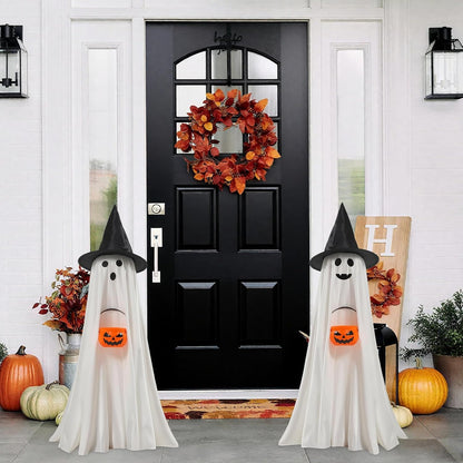 Halloween Ghost and Pumpkin Decorations Light Up Indoor Outdoor 2 Pack