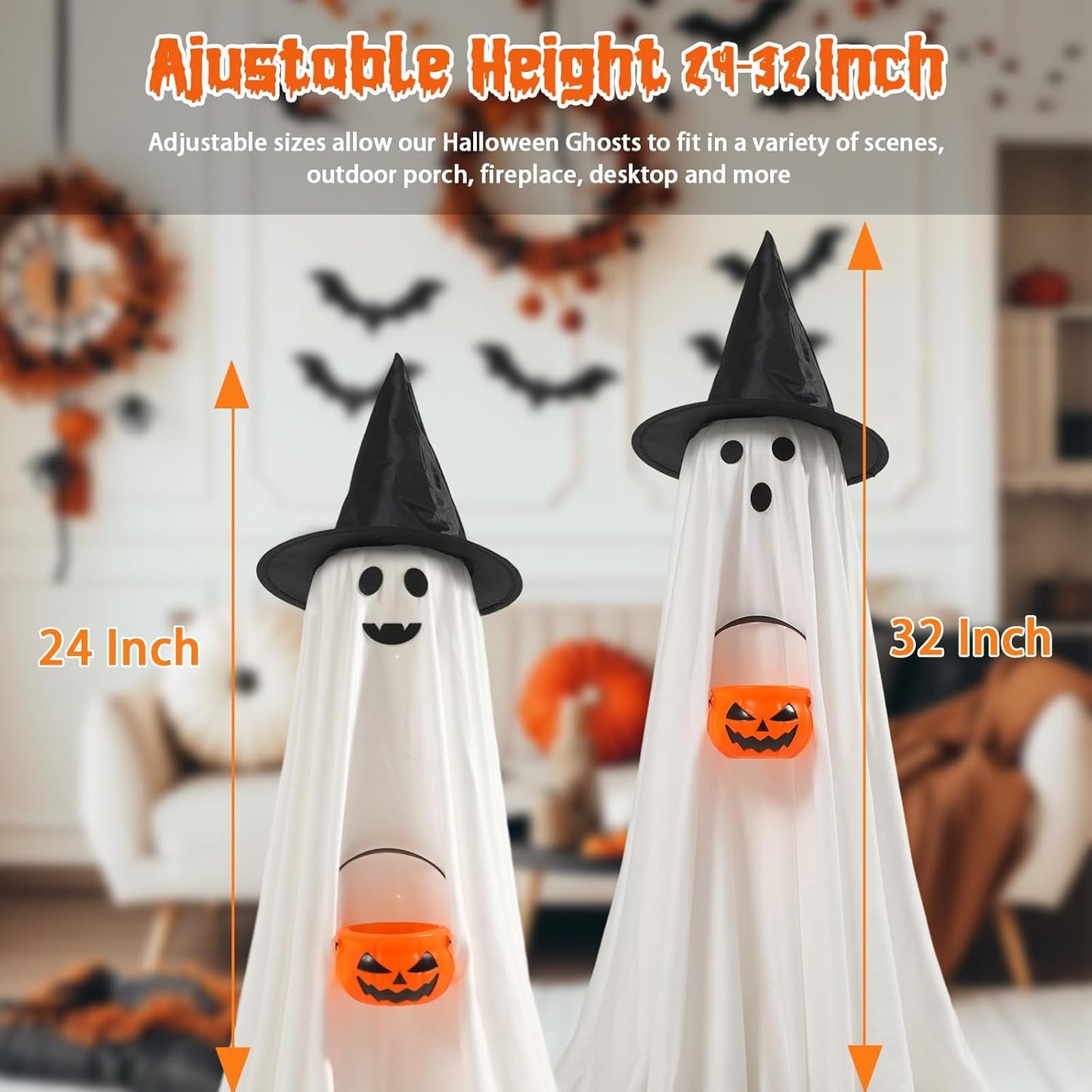 Halloween Ghost and Pumpkin Decorations Light Up Indoor Outdoor 2 Pack