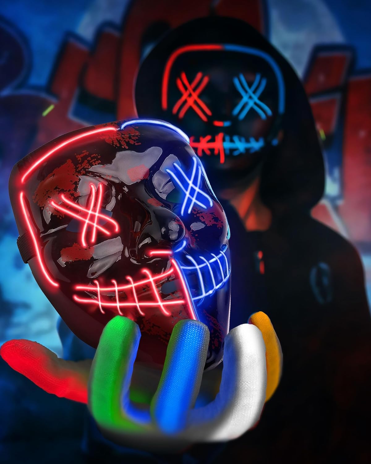Halloween LED Glow Mask and Gloves Set