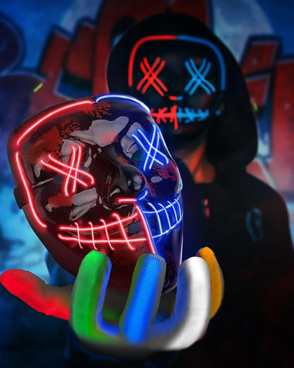 Halloween LED Glow Mask and Gloves Set